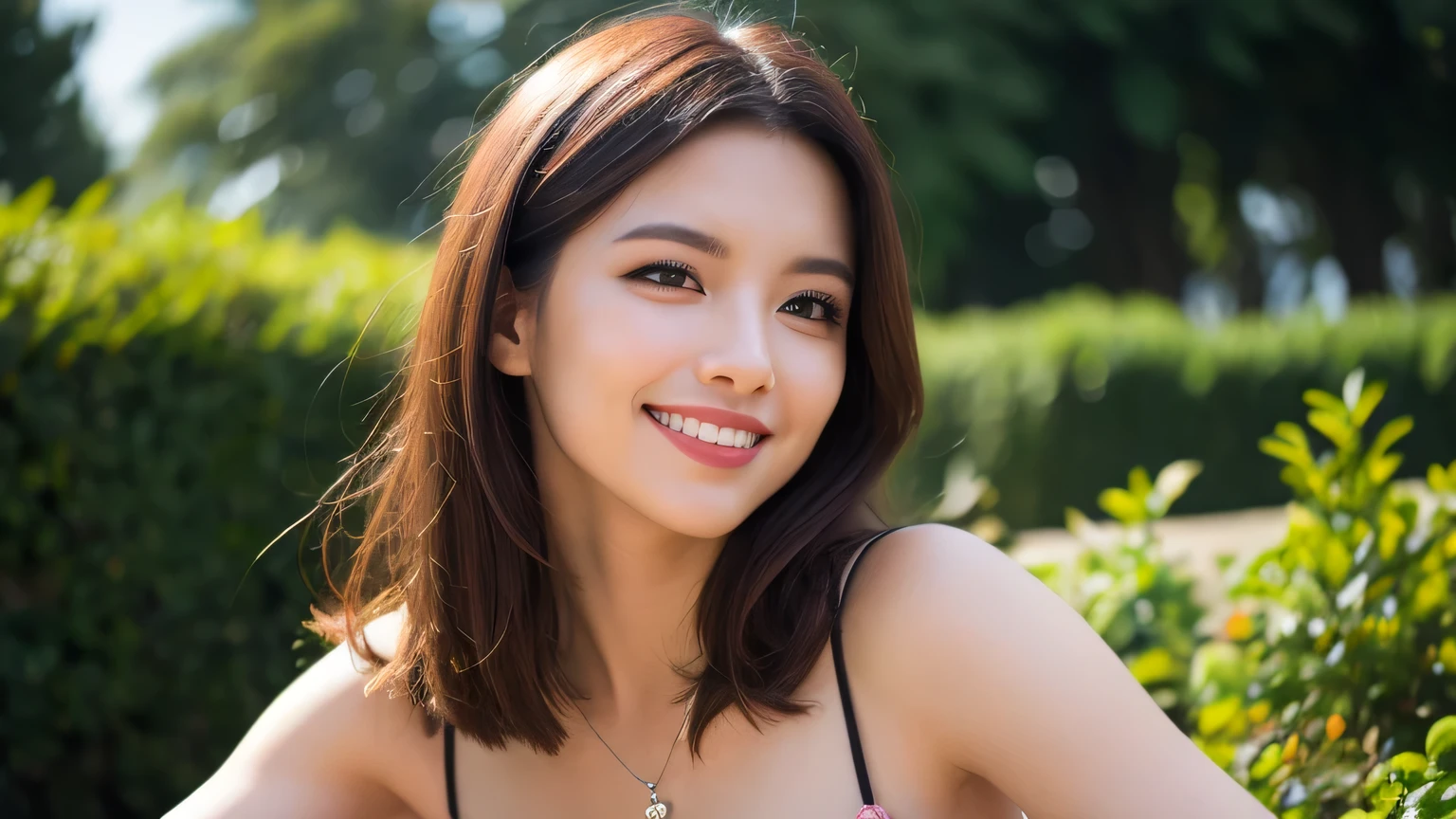 30 years old woman, milf, RAW photo,bokeh (photorealistic:1.4, realistic), highly detailed CG unified 8K wallpapers, 1girl, ((thick body:0.7)), (clevage, huge breasts:1.2), looking at viewer, ((straight from front)), (HQ skin:1.4), 8k uhd, dslr, soft lighting, high quality, film grain, Fujifilm XT3, ((((full body:0.8)))), ((red crop t-shirt)), (((outdoor, at park)))  kameaam