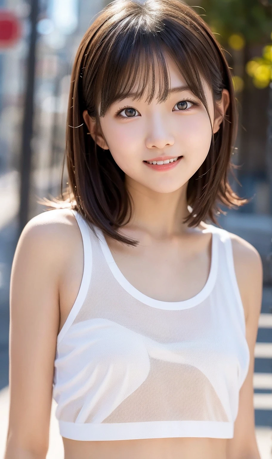 Short black hair White tank top Slender smile Nipples showing through Haruna Kawaguchi