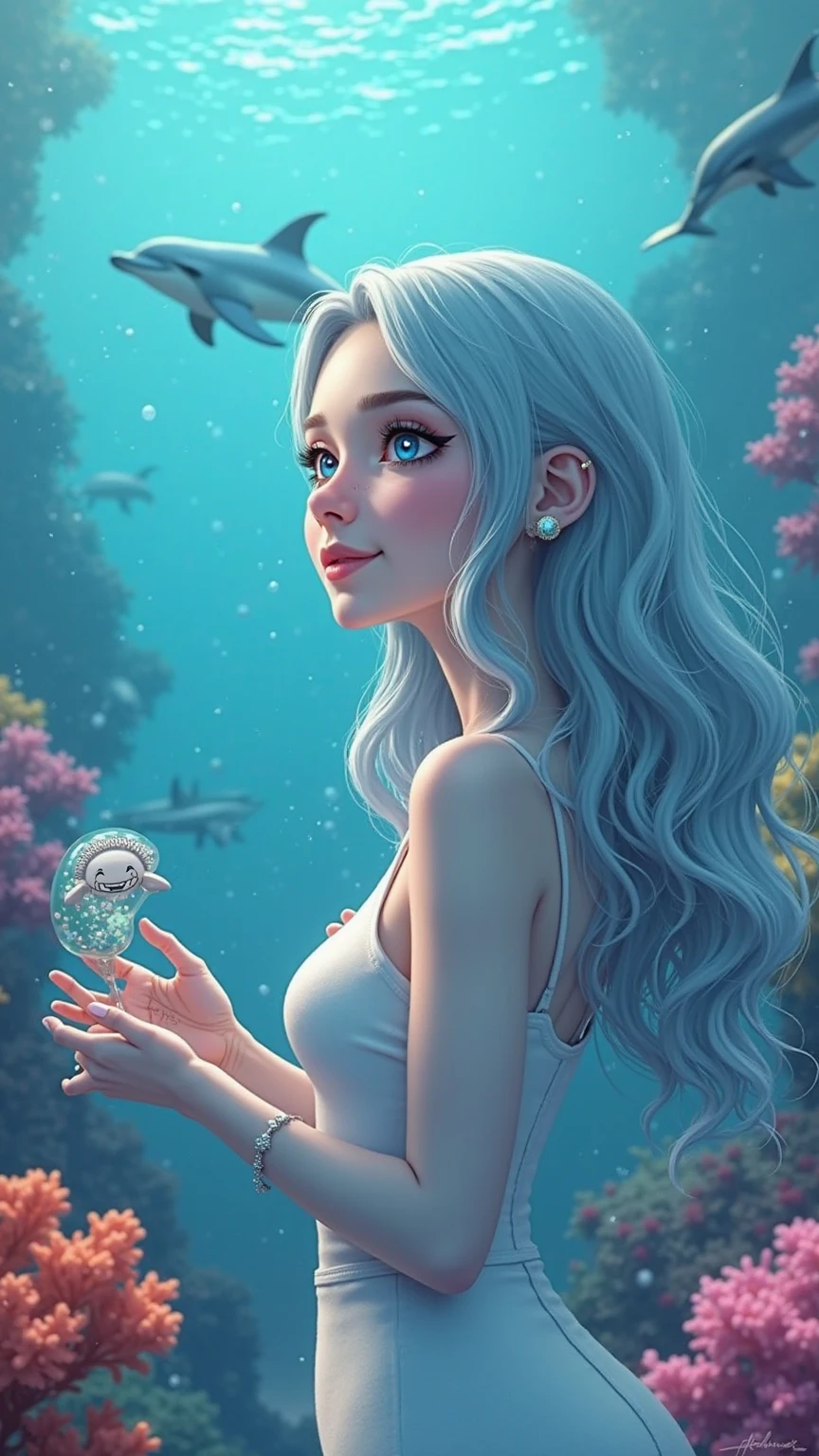 photo of celebrity, RAW, beautiful woman, ((portrait)), ((detailed face:1.2)), ((detailed facial feature, detailed skin, clear skin), (perfect proportioned body), (little mermaidsea shell bikini:1.5)), (high detailed tropical waterfall), swimming in a pool, (realistic photo, best quality, detailed), (8k wallpaper), (cinematic lighting, dramatic lighting) (sharp focus, intricate)