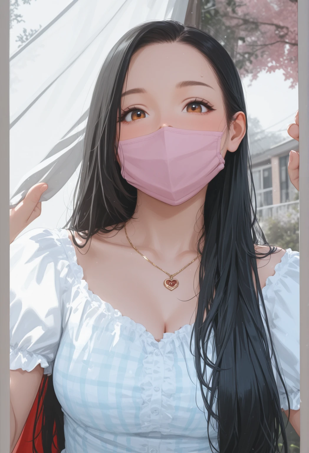 (masterpiece:1.3), (8K, realistic, RAW photo, highest quality: 1.4), (Young Adult Girls), beautiful face, young and beautiful big breasts、big cleavage、(thin face), beautiful gray hairstyle, realistic eyes, beautiful and detailed eyes, (realistic skin), beautiful skin, break、(ribbed fabric Sweater dress、big breast size), confused, charm, charm的な、ultra high resolution, 超realistic, very detailed, beautiful feet、charmな太もも、((full shot :1.8)) , school health room、OL、((Hang your ID card around your neck with a strap))、Back streets at night、busy street、Shadow、Looks embarrassed、Glossy fluorescent pink lipstick、Meiko Shiraki 、(Sweat, vapor)、((mask、thin drooping eyes、cold gaze、don't look here))、girl who wants to have sex