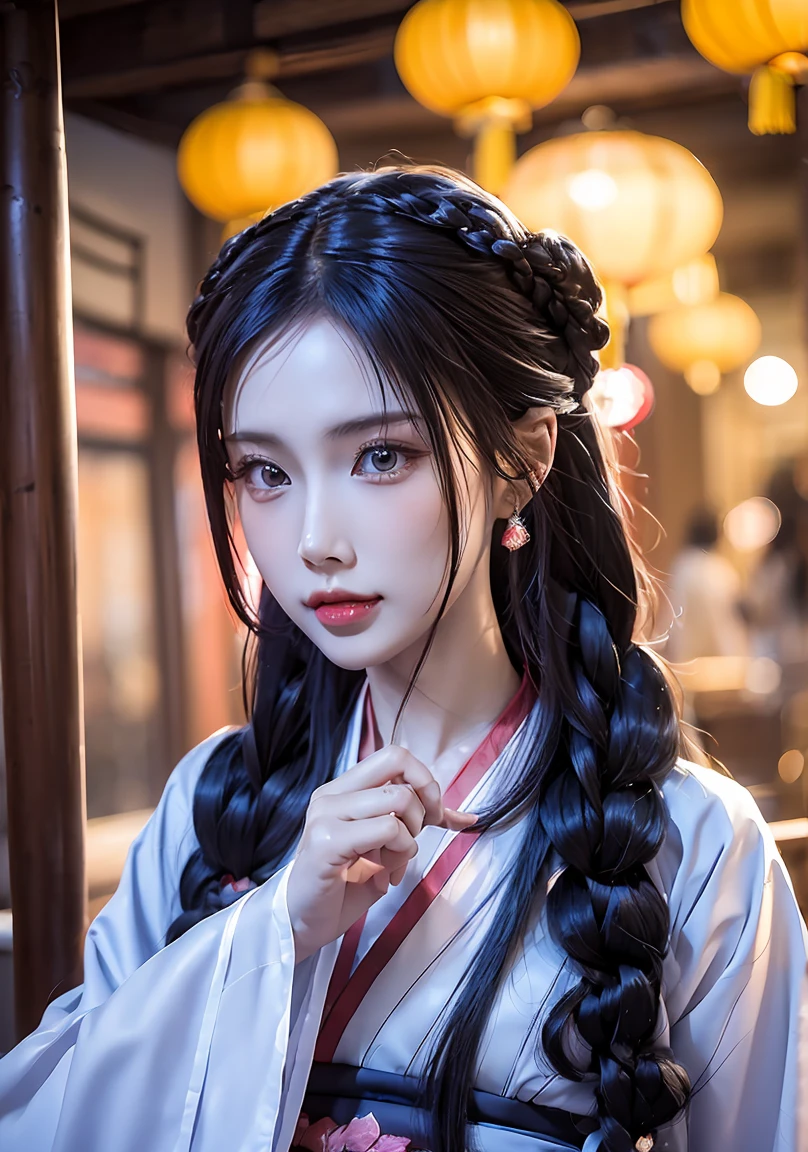 there is a woman with long hair wearing a white dress, palace , a girl in hanfu, chinese girl, by Yu Zhiding, beautiful digital artwork, artwork in the style of guweiz, traditional beauty, cinematic. by leng jun, beautiful asian girl, by Zhang Han, white hanfu, flowing hair and long robes, korean girl, gorgeous chinese model