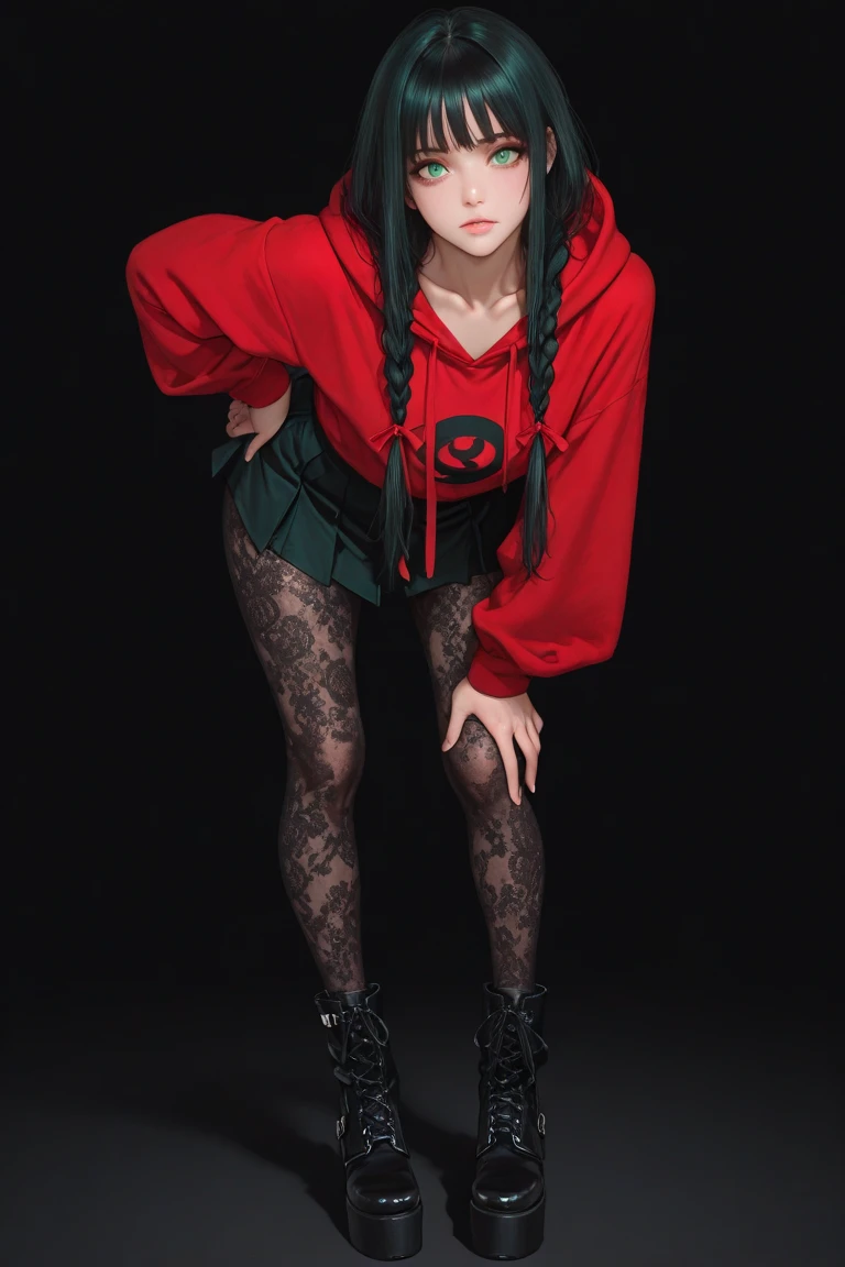(full figure:1.1), (1 girl as yukino yukinoshita:1.1), absurdres, highres, solo, school uniform, big breasts, waist long black hair, (twintails:0.5), (pleated miniskirt:1.2), (black thighhigh socks:1.2), loose red ribbon, unbuttoned white shirt, (ahegao:1.5), (rolling eyes:1.5), (torn clothes:1.5), naked breastss, spread legs