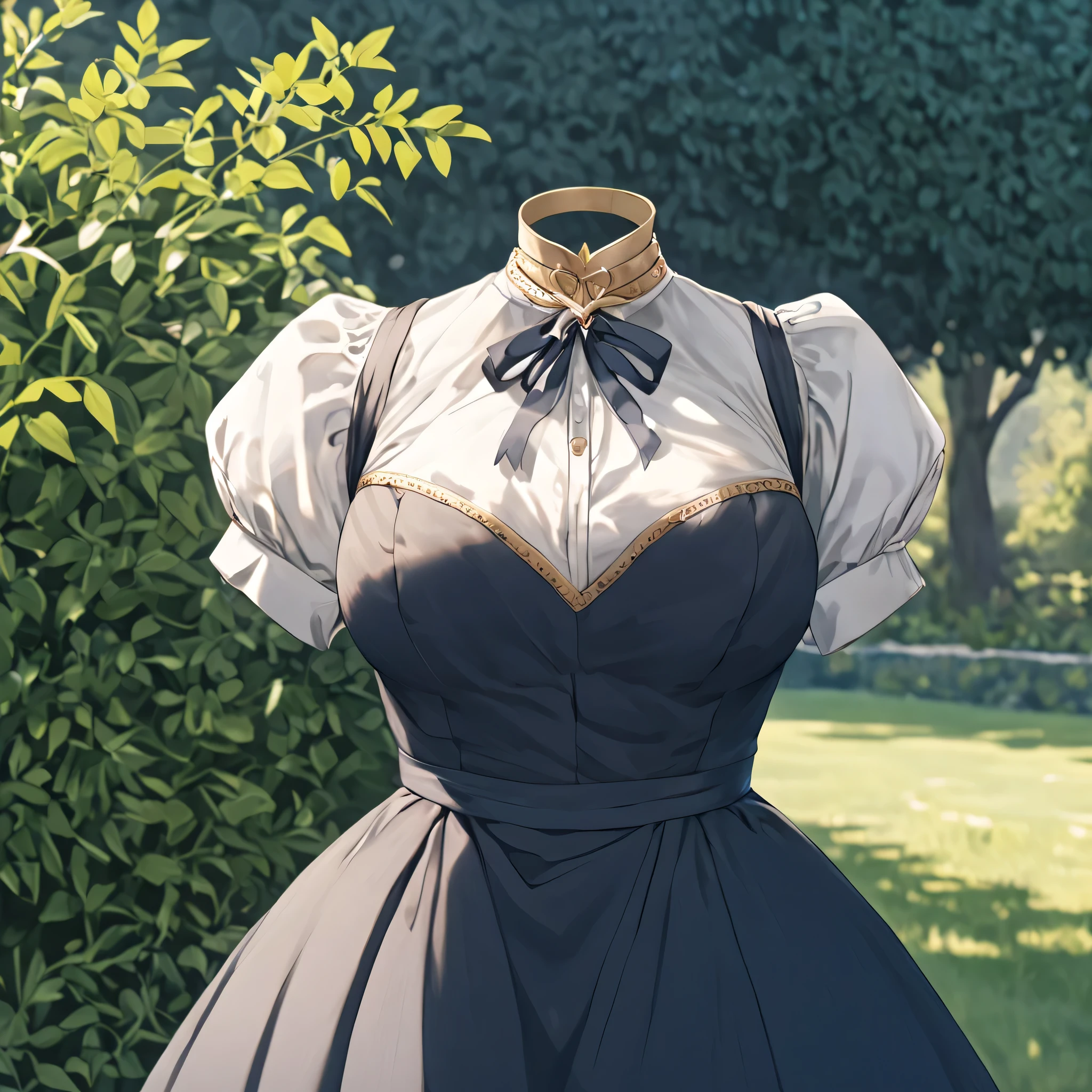 Hilda Valentine Goneril, white blouse, black skirt, Garreg Mach uniform, masterpiece, crossed arm, in garden, (invisible:1.5, no humans:1.5, headless:1.5, faceless:1.5), cute big huge breasts, detailed cloth texture, extremely details, close-up to breasts, (Best-quality, Masterpiece, Ultra-High-Resolution)