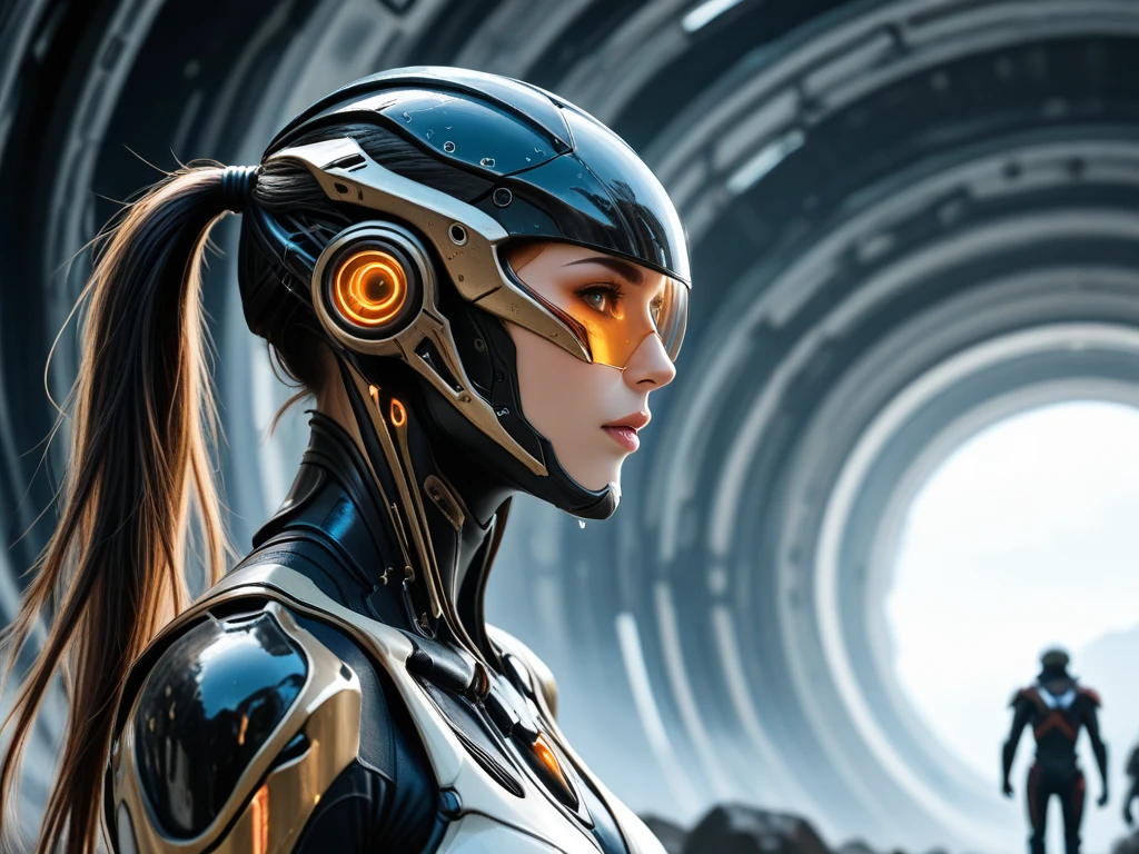 (masterpiece,best quality, ultra realistic,32k,RAW photo,detailed skin, 8k uhd, high quality:1.2), grunge style symmetry!! dynamic pose! closeup portrait of a cyborg valkyree girl, fashion cyborg jumpsuit, shoulder pads, cinematic light, backlight, teal orange, volumetric clouds, by gerald brom, by mikhail vrubel, by peter elson, muted colors, extreme detail, trending on artstation, 8 k . textured, distressed, vintage, edgy, punk rock vibe, dirty, noisy