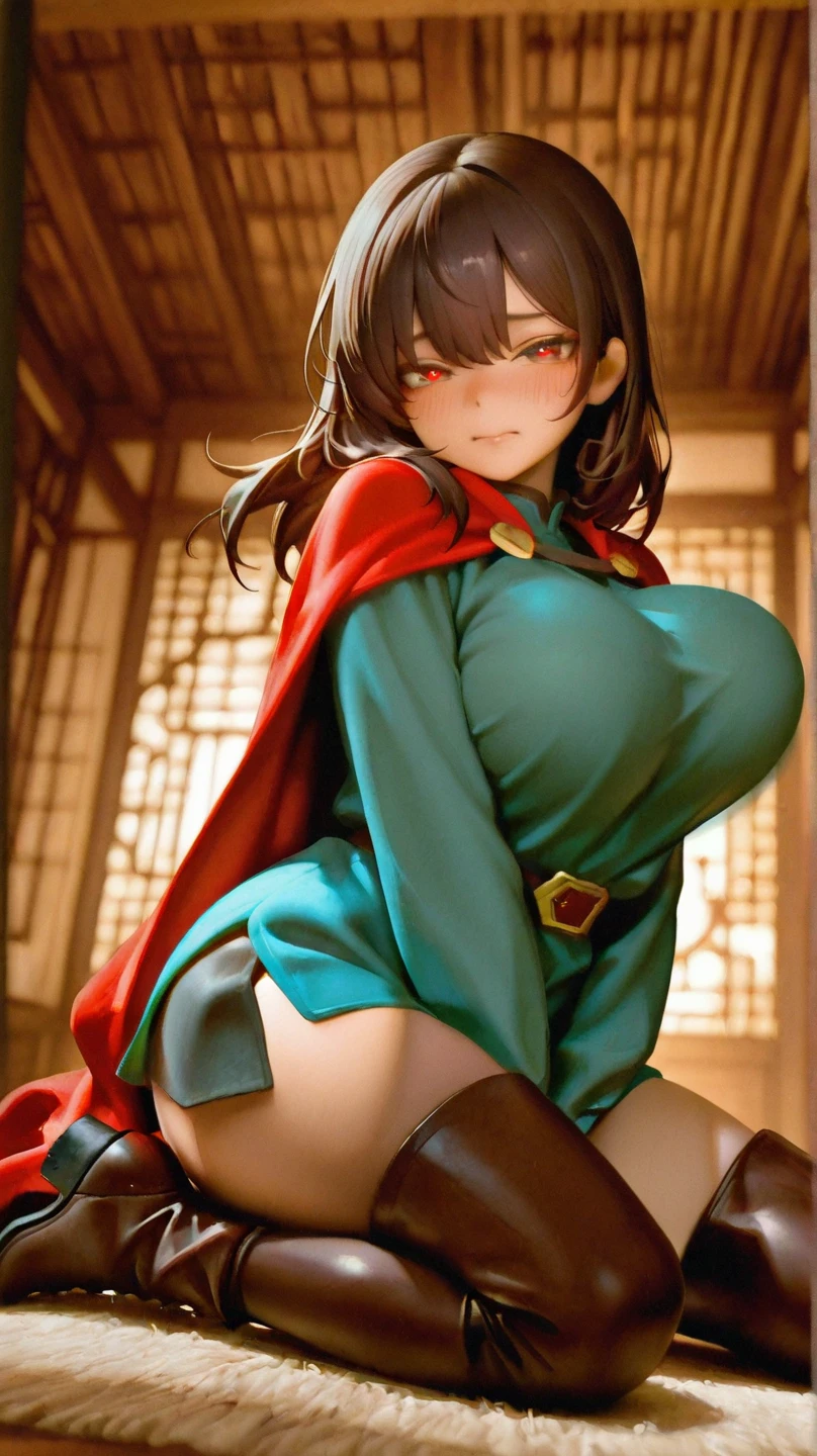 ((highest quality)), ((masterpiece)), (detailed), Japanese hero squad costumes、Pink outfit、28-year-old woman、Large breasts、The costume covers the entire body except for the groin area.、Anus is visible、Spread your legs、Helmet-style mask、Fight the monsters