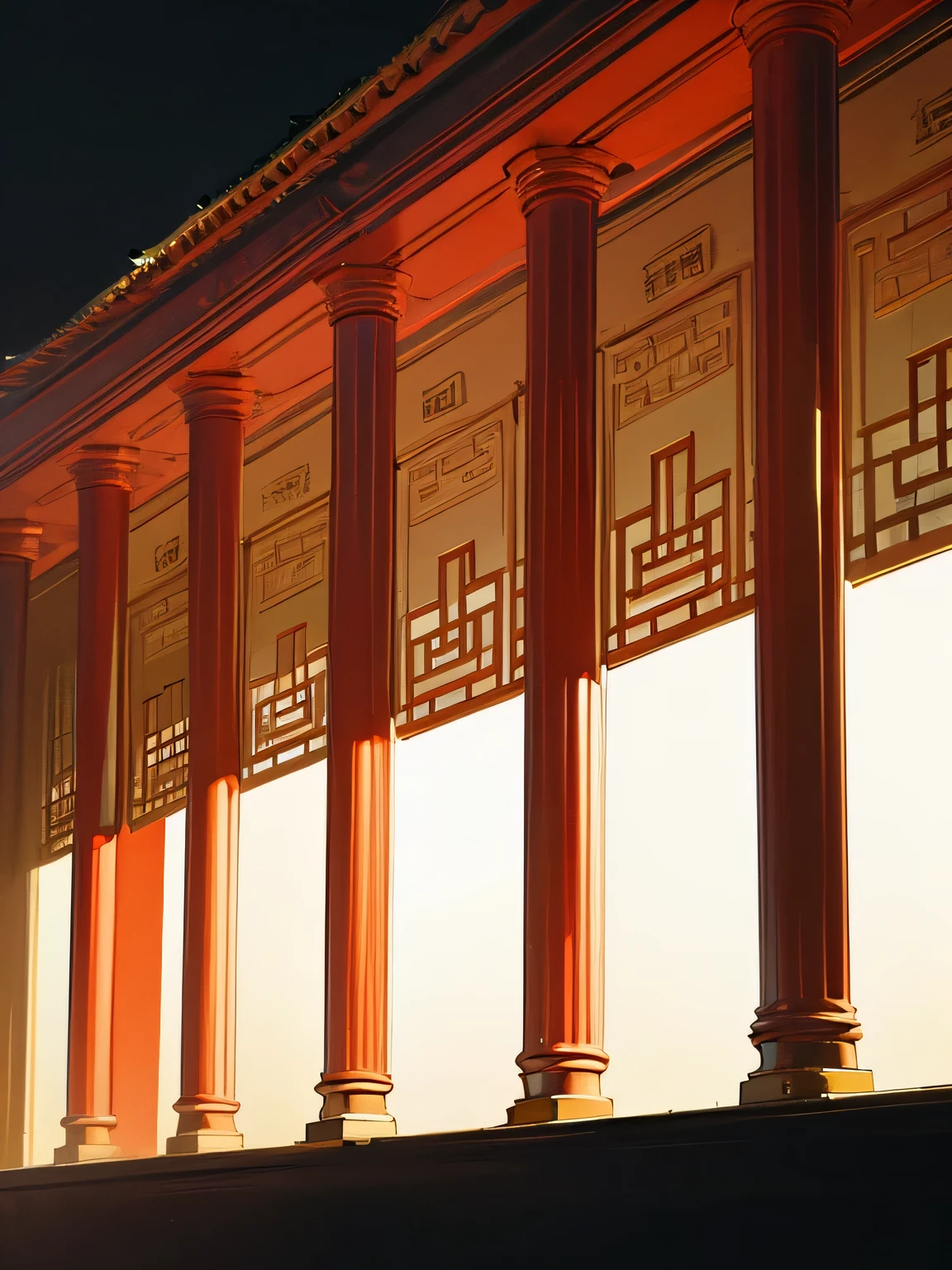 Background, without any people, Chinese court lined with red columns