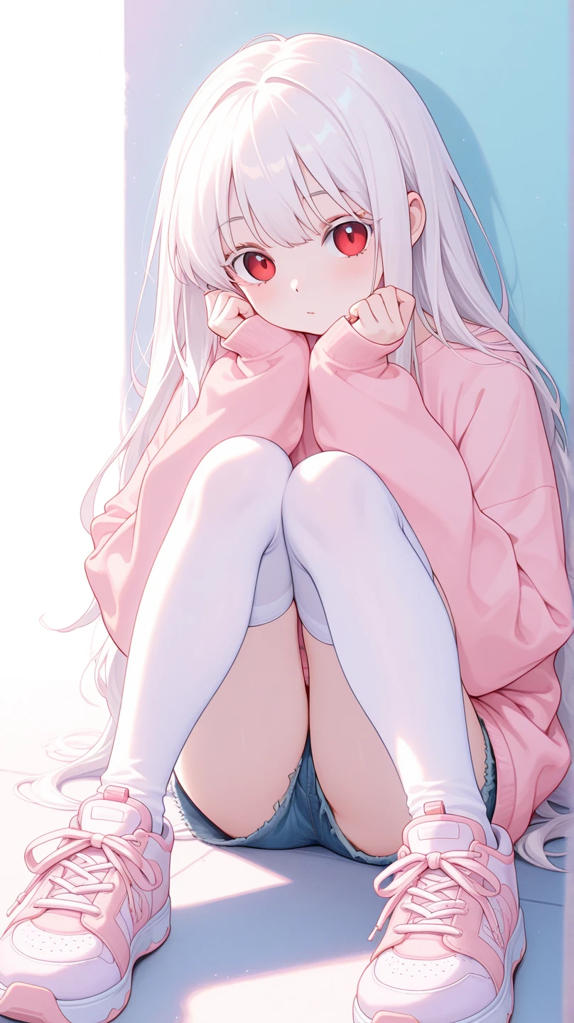 masterpiece,best quality,highres,illustration,hyper detailed,8k cg wallpaper,ray tracing,((white hair:1.2)),((red eyes:1.2)),((long hair:1.1)),((straight hair:1.3)),medium breasts,<lora:å¢å ç´°ç¯>,(hiten1:0.8),Naked Hoodie,cleavage,<lora:naked_hoodie>,pov,cowboy shot,((pov:1.2)),((hand in pocket:1.2)),((open clothes:1.2)),((pussy:1.2)),((licking lips:1.1)),<lora:Concept_LickingLips:1>,smile,on bed,((leaning forward:1.2)),((nipple slip:1.2)),