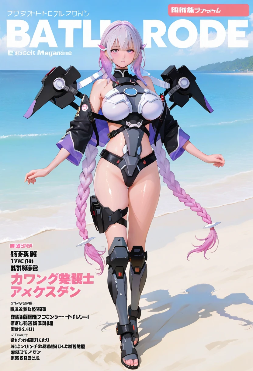 typhon| arknights, micro bikini, Masterpiece, best quality, 1 girl,25 years old , Huge, enormous breasts, very long hair, hairband, purple hair, red eyes, proportion body, proportion, show your , Water set, This micro bikini,micro mini bikini, Lying on the beach with alluring challenges, unctuous. ,only, beautiful sea, The sky is beautiful, Looking at the audience from the front, thigh strap, tilt your head, bored, 10, 10, high resolution, Expressing anger, angry,