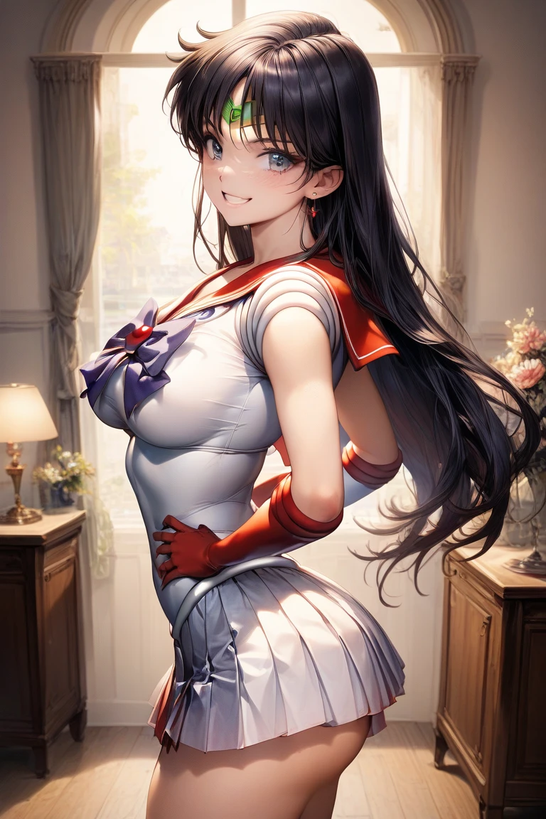 Beautiful woman long hair defined body big breasts, wearing sailor mars cosplay