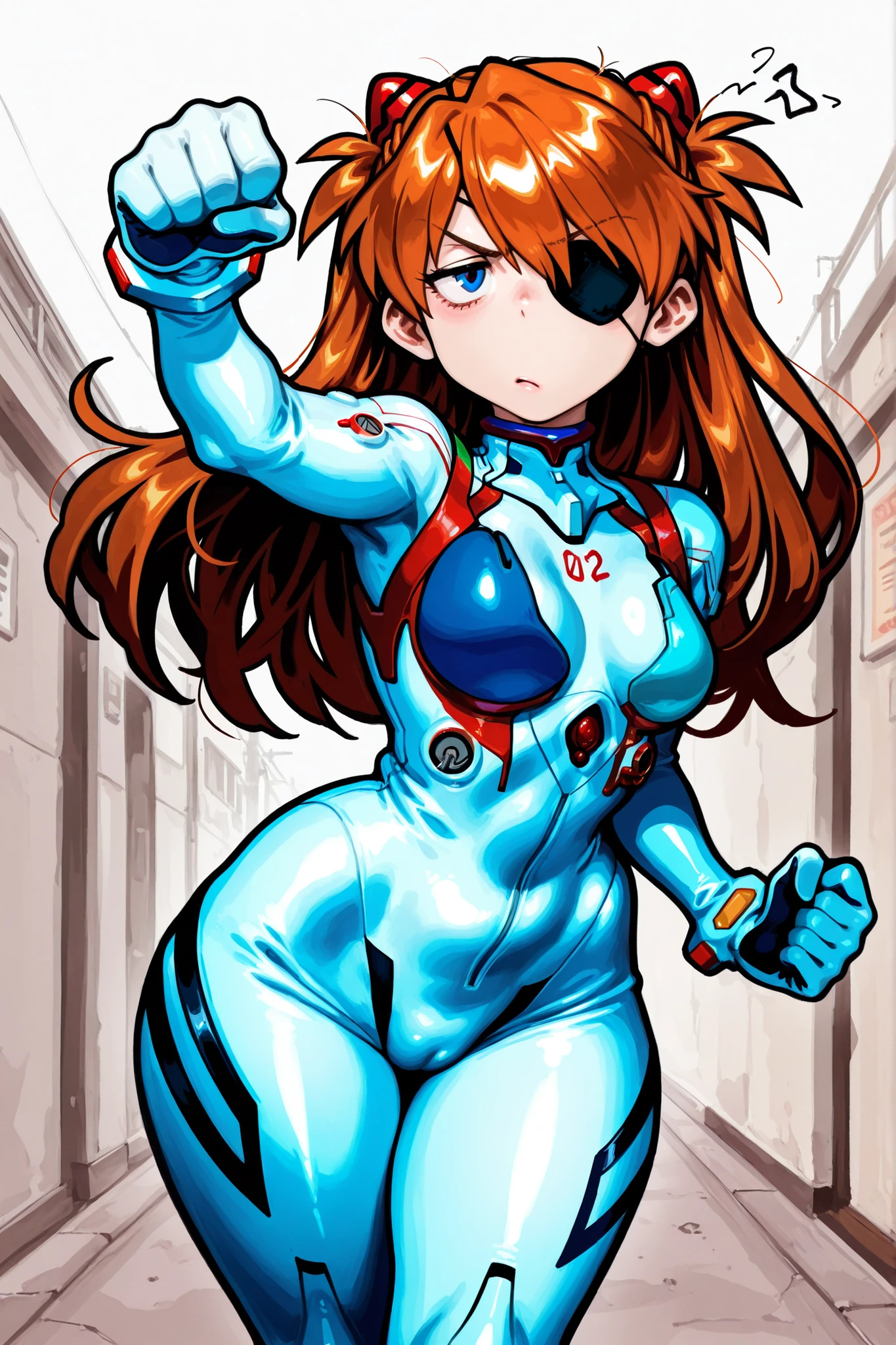 (yoneyama mai:0.8),(watercolor art),realistic,(anime lines:0.7), score_10_up, score_10, score_9_up, score_9, materpiece,amazing quality, high quality,best quality, very awa, highres, absurdres,uncensored,very aesthetic, gritty aesthetic, hand-drawn, manga, dynamic shading, textured hair, BREAK,
1woman, solo, girl focus, (masterpiece,best quality),highres, Asuka Langley Soryu (Neon Genesis Evangelion), asuka langley soryu, (souryuu asuka langley:1.2), long hair, bangs, blue eyes, brown hair, hair ornament, (eyepatch:1.5), bodysuit, pilot suit, plugsuit, (white bodysuit:1.5), interface headset, wide hips, curvy body, raised fist, hand balled, annoyed expression, irritated expression, cinematic shot, vanishing point, dynamic pose, dynamic shot, blank background, looking at viewer, facing viewer, white background,
BREAK, detailed illustration, detailed background, detailed eyes,depth of field,
materpiece,amazing quality, high quality,best quality, very awa,very aesthetic,