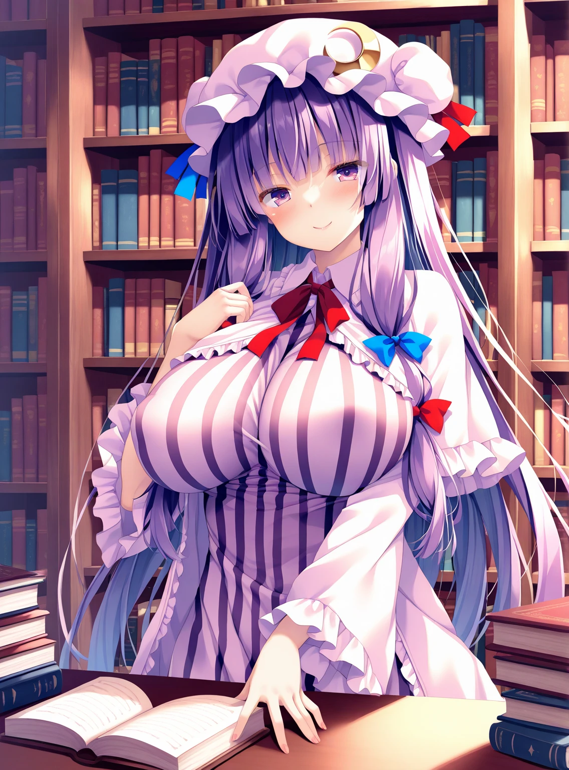 Ultra HD、Ultra high definition、Noise Reduction、perfection、random scene, (Bookstore Girl:1.6), Sailor suit、Frilled Skirt、Ultra-realistic, 8k, Vibrant colors, Clear images、Camel Toe、Giant tit、Nipple Puffs、Cleavage、Plump、Super big breasts、Super big butt、library、key、Secret Archives、hidden passage、Cowboy Shot