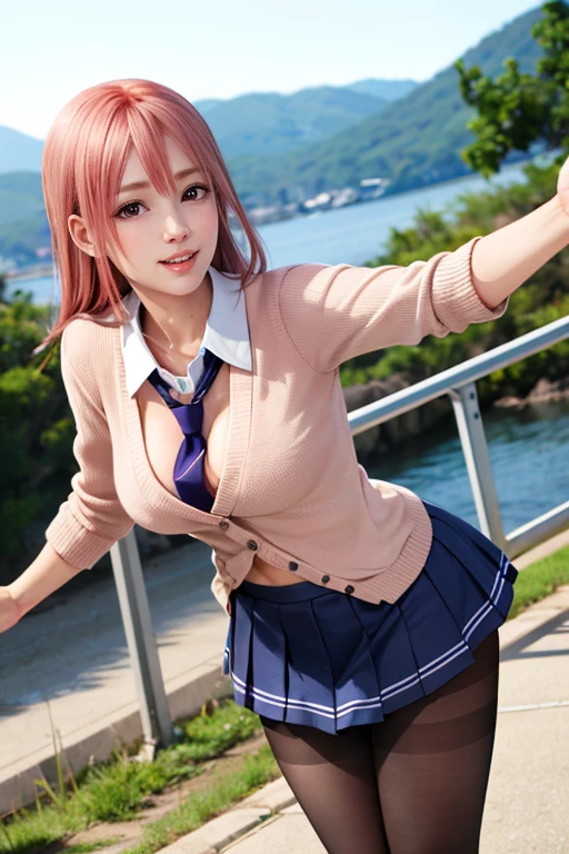 (1 girl:1.3), rest, half body shot, Japanese, 17 year old supermodel, thin and long, high school girls, (from the side), (best quality:1.4), 32k resolution, (actual:1.5), (超actual:1.5), High resolution 32k ultra high definition, (masterpiece:1.2)), (Quality improvement:1.4), (Very beautiful facial details), (best qualityのリアルな質感の肌:1.4), (perfect anatomy:1.2), (standing:1.37), please let me see your belly, , (((Pink , Pink sailor suit:1.15))), ((Pink pleated miniskirt:1.15)), ((in the classroom:1.15)), precise fingers, super detailed, symmetrical eyes, Look at the audience,natural makeup, ((Keen eye for quality:1.2)), (tired, sleepy and content:0.0), (thin lips:1.33), (thin nose:1.2), ((Physically based background rendering:1.37)), crooked:1.2, Big breasts, (heaviness in chest:1.1, thin and long lower body), brown hair, (pink hair:1.37), anxious face, Soft light falls on your face and body, Epic emotional cinematic lighting, huge breasts,cleavage,Smile,low cut,pantyhose,happy smile