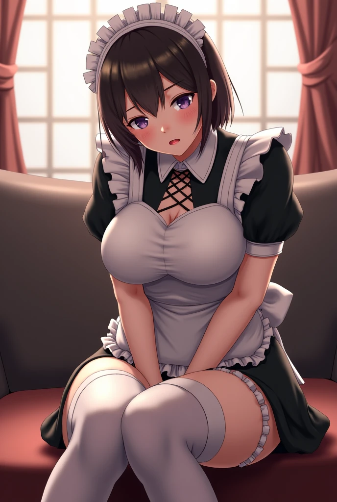 muste piece、masterpiece、highest quality、Super detailed、High resolution、8K portrait、High definition CG of Unity 8k wallpaper、cute type little:1.5、Lori:1.5、Highly detailed CG unity 8k wallpaper、Realistic、real person、 portrait photography、shiny skin、High definition、(16 years old:1.2)、(1 girl)、beautiful clear eyes、extremely detailed description、delicate face、nice lips、slender body、(thin waist)、thin legs、(Hallway of the mansion:1.6)、1 girl, cute type, perfect face, seriously, (blush:1.5),(Black hair bun:1.3),(midium breasts:1.2),(Boobs Topless 1.3),(I have nipples:1.2),((Maid clothes:1.3)),(black dress:1.1),(looking at view:1.2),(from front:1.2),gran,((climax in vagina:1.5)),(crawl on all fours)