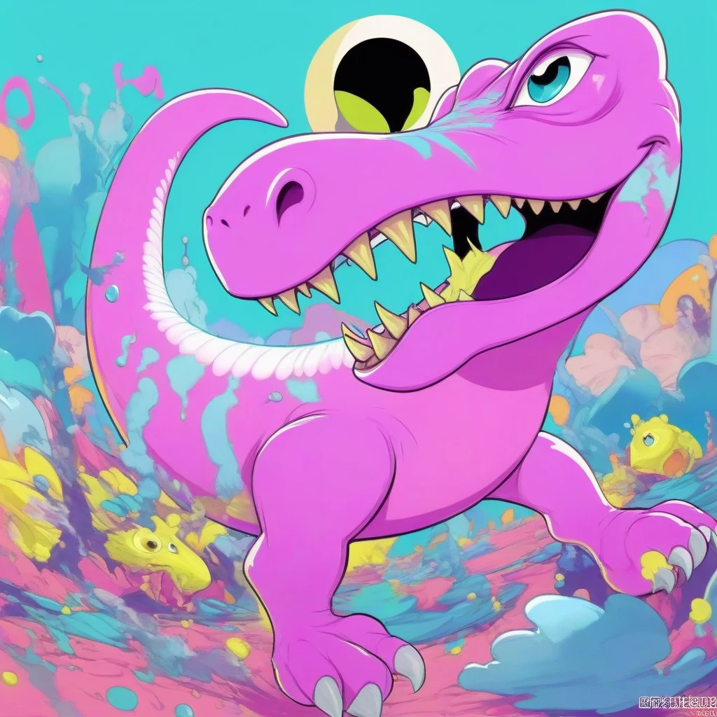 Birdo,pink skin,purple eyes,eyeshadow,Lizard tail,red bow,standing,curvy, view from front, by dagasi, scream, (many rows of sharp teeth:1.3), face focus, (by francis bacon:1.2),
beach background, morning,
<lora:Birdo:0.9>, masterpiece, highest quality