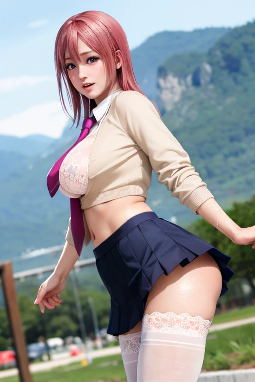high-definition full-color images, atmospheric perspective, 8k, super detail, accurate, best quality, angle from below, a woman, ((realistic skin)), drooping eyes, ecstasy, sleepy, small eyes, (((straddling to hit her panties onto the thin decorative aluminum bollard))), tiny earrings, thin necklace, (jacket, thin shirt, skirt), (open legs), (((swollen areolas are visible through the shirt, under hair))), hide her crotch with a skirt, outside at the factory area,
