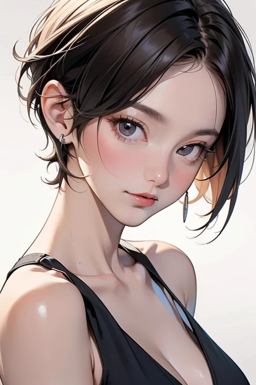 ((((highest quality)))), (((Ultra-precision CG 16K))), (((masterpiece))), (((Very detailed))), (((Extremely detailed))), (((Black outline:1.3, Written boundary depth:1.3 , Written soft outline))), Maximum clarity and sharpness,Multilayer Texture, Surface Shading, Cinematic lighting, Beautiful details sparkle ,Perfect Proportions, Limited to one woman, BREAK accurate, Anatomically correct, Highly detailed face and skin texture, drawn in detail, Highly detailed facial and skin texture, Detailed eyes, beautiful hair, Beautiful Japanese Idol face, Beautiful and beautiful eyes, Beautiful body, Beautiful breasts, Beautiful thighs, Beautiful legs, Beautiful fingers, (Beautiful views) , skinny body, ((Beautiful Skin)), ((Skin Texture)) BREAK breast enlarged, lq Breasts, rocket breasts, (((perky breasts))), (covered nipples), slender waist, ( narrow eyes, blush, determined expression, hot, sweaty , Heavy breathing,) , (streaked hair, hair intakes, colored inner hair, ) BREAK (((wearing oversized character printed sexy tank top, wearing outfit in casual way, wearing pleats mini-skirt, breasts is covered by outfit))) , wearing earrings, BREAK ( stick breast out),(((looking at viewer, super detailed background , ))), BREAK (((portrait, close up, cowboy shot, looking at viewer, \(face waiting for kiss\):1.3), bending over, on all four )), (natural make),