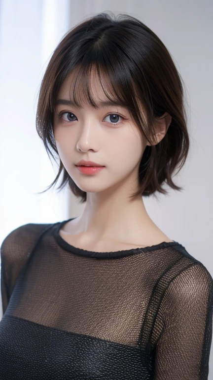 8k, Ultra-high resolution, Highest quality, masterpiece, 三分割法によるphotograph,Surreal, photograph, 1 Girl, (16 years old:1.3), pretty girl, Cute Face, 細部までBeautiful Eyes, 細かくdetailedに,masterpiece,One Girl:1.2,Japanese female announcer,cowboy shot,Serious expression,Black short hair,Short ponytail,Super Beautiful Girl 4,((1 girl:1.4)),Shine, Natural skin texture、(Stylish clothes:1.4)、(Sexy Costumes:1.4)、(Beautiful breastsを強調する衣装:1.4)、Attractive girl、16 years old、(Perfect female body:1.4)、(女の子のポートレートphotograph:1.4)、(Photorealistic images:1.4),Fantasy art,(Beautiful Face:1.4)、Beautiful breasts,Beautiful and attractive eyes、Beautiful Eyes、(Tight waist:1.4)、(9 Beautiful girls with perfect body proportions:1.4),Red lips,(choker:1.4、necklace:1.4、Earrings:1.4),Looking at the audience,(((Ideal body type))),A-cup small breasts :2,、Portraiture:2、Perfect Anatomy、鮮明なdetailed、detailed,Fashion magazine cover,Thin lips,Gray background ,完璧でBeautiful Face ,完璧でCute Face, Skin with attention to detail, Perfect limbs、Narrow waist,Looking at the audience,(((Ideal body type))),A cup small breasts :2,Portraiture:2,Perfect Anatomy,鮮明なdetailed,detailed,Surreal,Light and shadow,spotlight