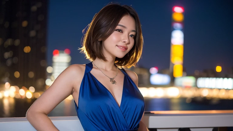 (a gorgeous lady, age 20s, classic black dress that exudes timeless elegance, versatile and sophisticated, posing naturally under night sky, Tokyo tower,

 kind smile, dimpled cheeks, short ponytail, short bob hair, cute snaggleteeth, ample round bosom, perfect body anatomy, photorealistic, beautiful detailed eyes, hyper-realism, high contrast, ultra HD, realistic skin textures, top image quality, top-quality, super high resolution, fine details, serene ambience, very meticulously, high angle shot, medium shot, cowboy shot, bokeh background, lens flare, SFW)