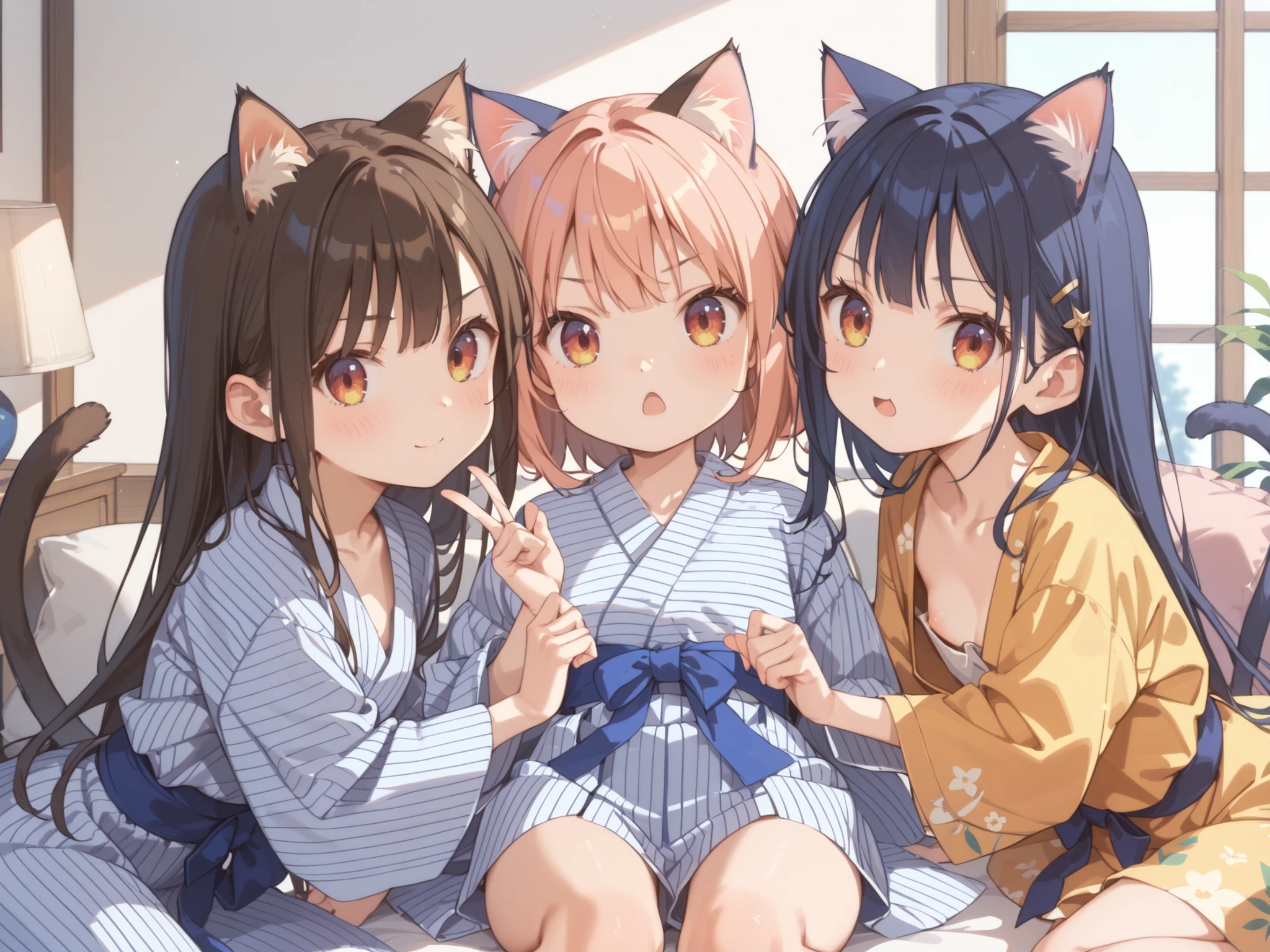 ((Two Japanese Girls、Cat ear)), ( small)), long hair、Braid、twin tails, 最high quality, high quality, Highly detailed 8K wallpaper,beautiful eyes、かわいいWatery eye、Walking around the town、gal、golden hair、Black cat hair ornament、Cool days、shopping、Soft-serve ice cream in one hand、Covered in white soup、cute girls、cute bikini、shoulder knit、エロティックchest開きワンピース、oversized hoodie、mini skirt、Groping hair、(droopy eyes、Close eyelids、yawn、small口、Watery eye)、かわいいchest、touch your stomach、No modification、(大きなchest、、younger sister、classmate、woman、成熟したwoman、Yukata swimsuit)、(No underwear)、大きなchest、(a lot of sweat)、(Women's OL、Cute Armpits、Before menarche、cute thighs、Shiniest thighs、barefoot、Knit lace short skirt:0.3)、(troubled face、Grinning face、Small fangs)、(Harem Date、Sit with a friend)、(spread your legs、panty shot、Pink string visible through pants)、Life-size、The camera is a little lower、cross your legs、Skirt flip、Wind、Wave、Fallen leaves、chest、cleavage、panty shot