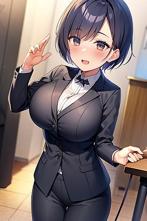 (Highest quality, 8K, 32k, masterpiece, Ultra-high resolution: 1.2), 1 Girl, Beautiful Japanese Woman, thinウエスト, (Gray suit), Open jacket, 魅力的なoffice Lady, suit, (Gray Tight Skirt), office, office, machine, Beautiful Face, Brown Hair, Bob Hair, Saggy eyes, Slender figure,Cleavage, thin, whole body, Detailed expression down to the fingertips,Sexy thighs, One Woman, alone, A charming smile,White panties,Peeking inside the skirt from below,Angle from below,Low - Angle