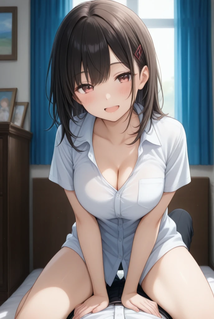 1 girl,absurdres,black hair,red eyes,big breast,legs,(Navy blue socks:1.1),,Absolute,masterpiece,best quality,very aesthetic,