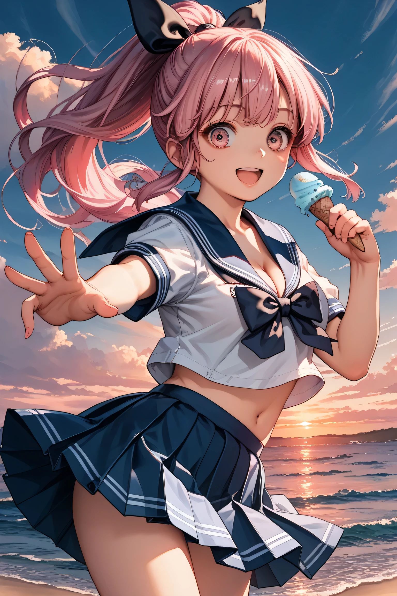 BREAK Perfect Anatomy、(High resolution:1.2)、Incredible illustrations、(Cute illustrations:1.2)、
(Beautiful background(on the train))
1little girl((multicolored hair,((bangs over eyes)))
1girl((a girl, 1.5meters, 35kg,18 years old female, ((serafuku, striped panties
,thigh-high socks, sneakers),tilting head(((eat soft serve ice cream)))