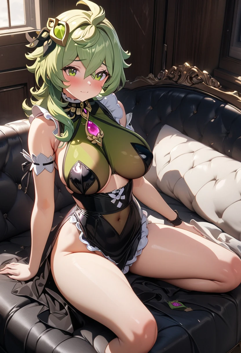 masterpiece, best quality, one girl, long green blonde,green eyes,very transparent clothes,cleavage, white stockings, sitting, open legs, leaking sperm,on the face, embarrassing, blush, bedroom, masturbation,remove bra,sweat,