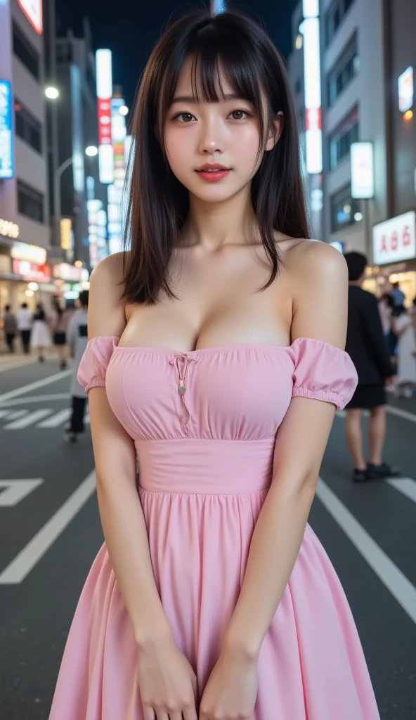 a beautiful girl with flawless skin, enormous breasts, short hair, in a crowded amusement park, wearing a casual yet elegant floral dress, with soft lighting, wind, and front lighting, surprised expression, (best quality,4k,8k,highres,masterpiece:1.2),ultra-detailed,(realistic,photorealistic,photo-realistic:1.37),HDR,UHD,studio lighting,extreme detail description,vivid colors,bokeh,