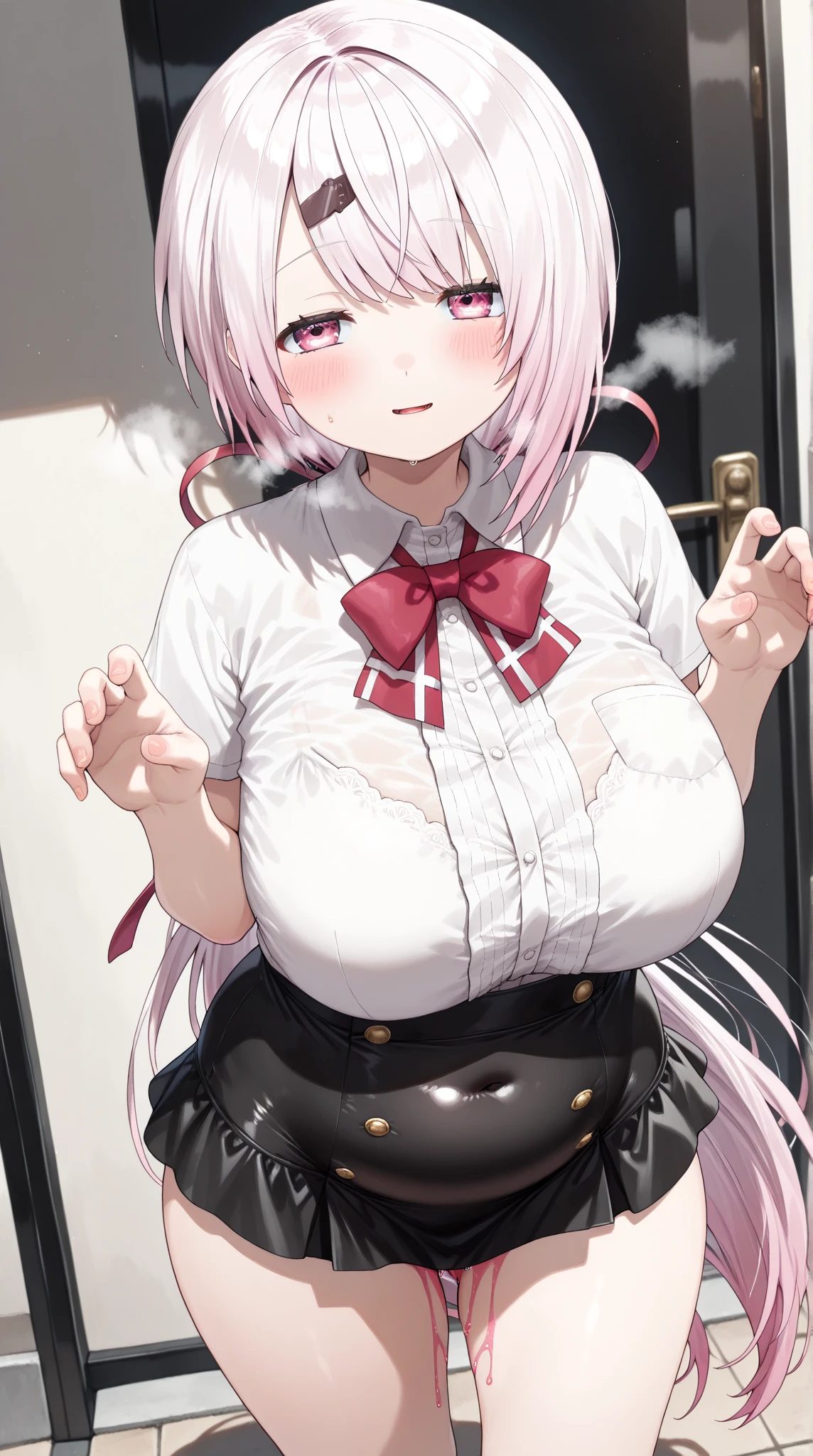 origin, Null Cap, Bandaged_arm, One girl, alone, Upper Body, masterpiece, Highest quality，masterpiece, Highest quality, High resolution, huge breasts，Titty fuck，Virtual YouTuber，Vtuber，nsfw，bare breasts，penis，paizuri，breast squeeze，1boy，scared，blush，blush，Big Tits