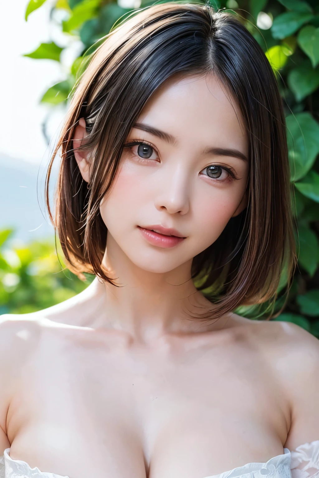 ((top-quality、8K、​masterpiece:1.3))、1girl in、Slim Abs Beauty:1.3、(Hairstyles Brown Hair Shortcuts、Colossal tits:1.2)、doress:1.1、Super fine face、Delicat eyes、二重まぶた、A smile、Home、Raw photo、Tank Tops、tits out、Sharp Eyebrows、japanes、cleavage of the breast、Slender beauty、Colossal tits、Sex slaves
