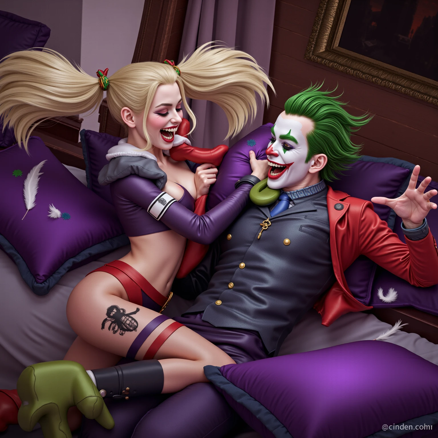 Samdoesart, Batman and Harley in a scene with a cake and a baseball bat, rainha arlequina, Harley Quinn, lady gaga is Harley Quinn