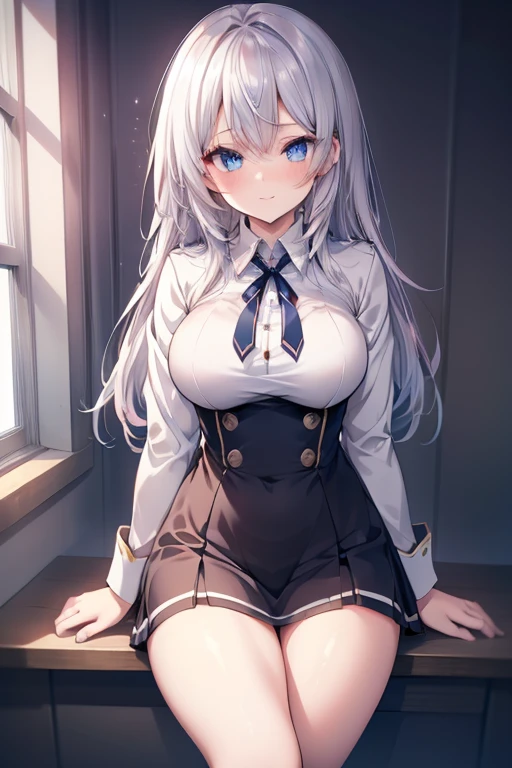 Large Breasts, Twin tails, Silver Hair, Stick out your tongue while blushing、high school girl、In uniform、The cleavage is visible