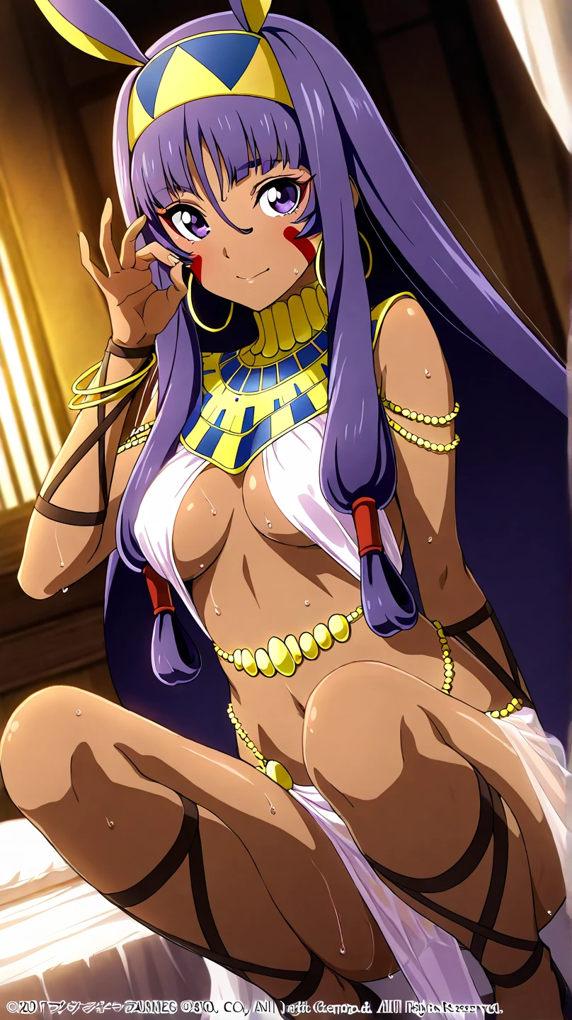 PC98 game CG, official style; high resolution, high quality, natural contrast, distant view. light golden flowing hair, sea blue eyes, blush, grimace, glossy skin, bare shoulder, spreading arms, waist, navel, thigh, spreading legs, barefoot, neat figure, relaxed pose, looking at viewer. Japanese bathroom, day, light, shadow, liquid, shining, steam, reflection, shower, curtain.