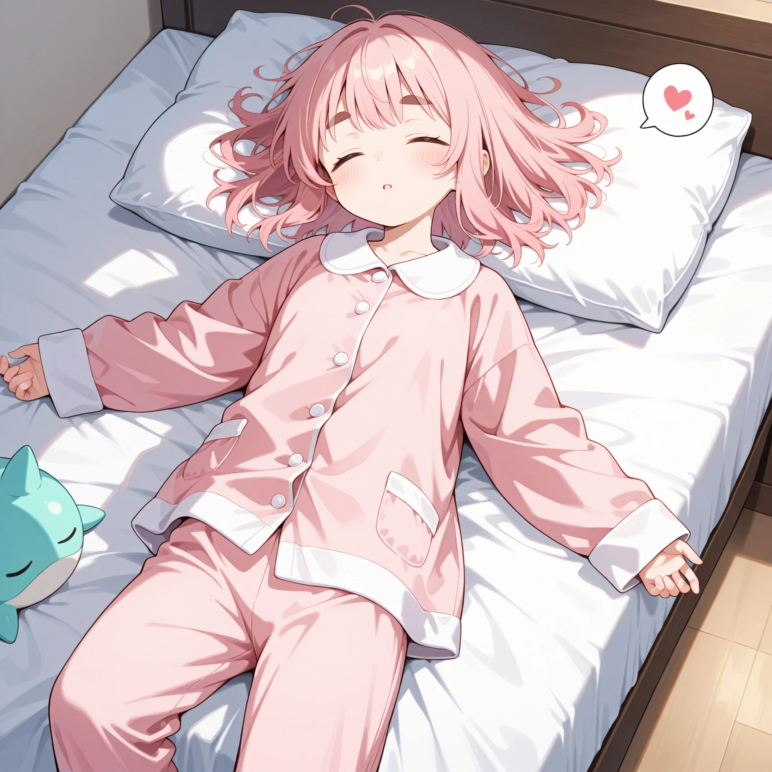 high school student、女子high school student、Inside the room、pajamas、Pajamas、before sleep、Sleeping in bed、Cute face、dark、Landscape、Landscapeで寝る、Landscapeの顔、profile、Lie down on the bed、Top view、View from above