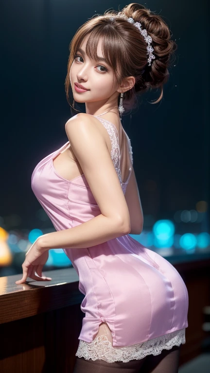 、super high saturation、8K、 ((Please make your thighs a little thicker、。、Various sexy poses competitive swimming pool (Fine wrinkled eyes, Double eyelids, Thin eyebrows, , Natural cheeks, sexy pole dancer , facing front , pose 1.4 to camera , various shot angle , inside a modern night club party, 33 yo korean thailand super sexy model, onlyfans actress , instagram sexy model, long wavy messy brunette hair, mature girl, sensual transparant mini short party dress