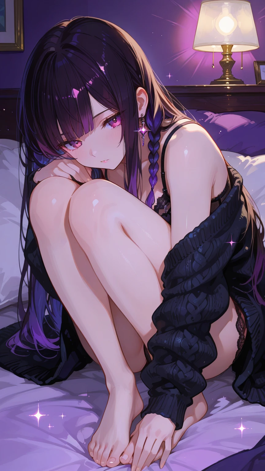 On all fours、黄色いTiger print underwear、On all fours、Sexy tiger cosplay、Backwards、Tiger print underwear、tiger cosplay、On all fours、Tiger Ears、Cute underwear、Embarrassed、Light purple hair、Semi-long hair、On the bed、Blushing、