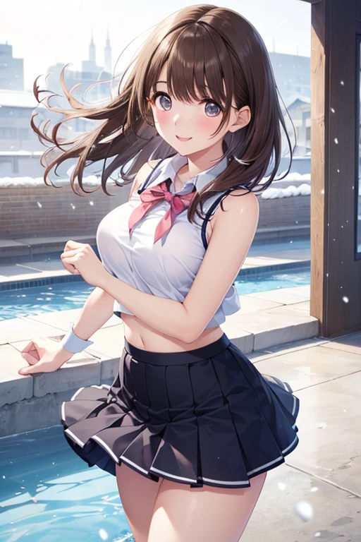 realistically, longhair, glitter silver hair, brown eyes, glowing eyes, white short skirt, super shot skirt, Blush, daytime, Wet from the rain, see through, sleeveless shirt, nipples, 16 years old, pussy, crotch, surprise, hugging your knees, windy, mikan, the skirt is flipped up, masterpiece, highest quality, very High resolution, highly detailed face, perfect hands, perfect anatomy, armpit,