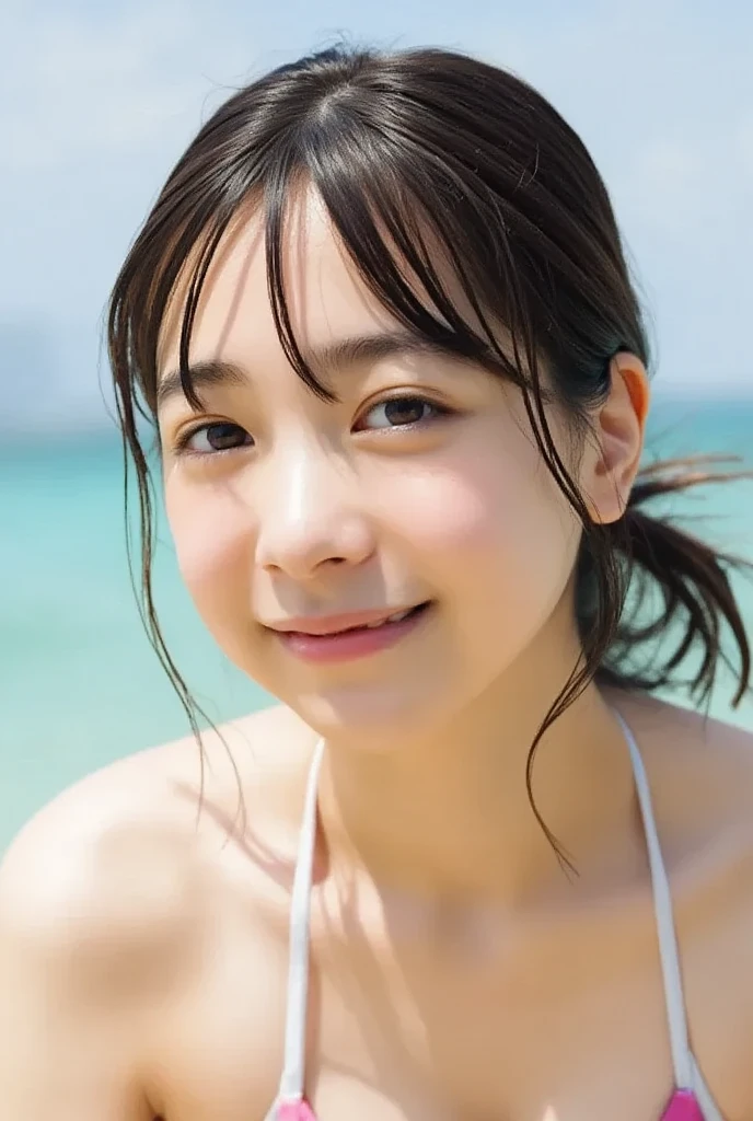 cowboy shot、summer、stage、One-piece school swimsuit、(upper body shot)
