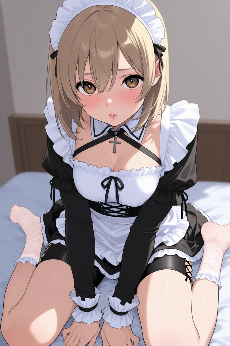 Masterpiece,masterpiece,top quality,super detailed,high resolution,high resolution,8k kin portrait,unity,8k wallpaper high definition c,unity 8k wallpaper,cute type,little:1.5,loli:1.5,,realistic,real person,. Cute,little,portrait,glossy skin,high definition,(16years:1.2),(1 girl),(on bed),(bed room:1.6),cute,perfect face,seriously (blush:1.5),((cute:1.5)),(blonde ponytail:1.5),big breasts:1.3,((french maid costume:1.3)),(((clothes lifted:1.5))),((nipples:1.2)),showing vagina,(spread legs:1.5),,((sex:1.8)),((1boy:1.8)),((vaginal penis:1.2)),(lying:1.8),(orgasm face:1.5),(embarrassed,blush:1.3),((intercourse with a man)),boy on top:1.5,(POV hands,grab legs:1.5),legs up,(team:0.8),(wet:0.8),(sweat:0.8),(trembling:1.3),(parted lips:1.3),(harf open eyes:1.4),(feeling weak:1.2)