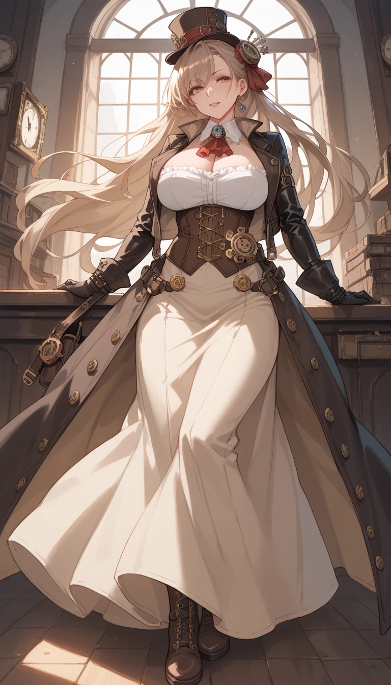 A adult mother of a family A mother of a family Victorian steampunk automaton naked tall blonde-haired and curvaceous lovely Mother standing at attention shutdown waiting with straight body and expressionless face in a warehouse of steampunk london in the dark at night, animeVictorian steampunk automaton winter-robed tall blonde-haired and curvaceous lovely Mother standing at waiting in a warehouse of steampunk wintering london, anime