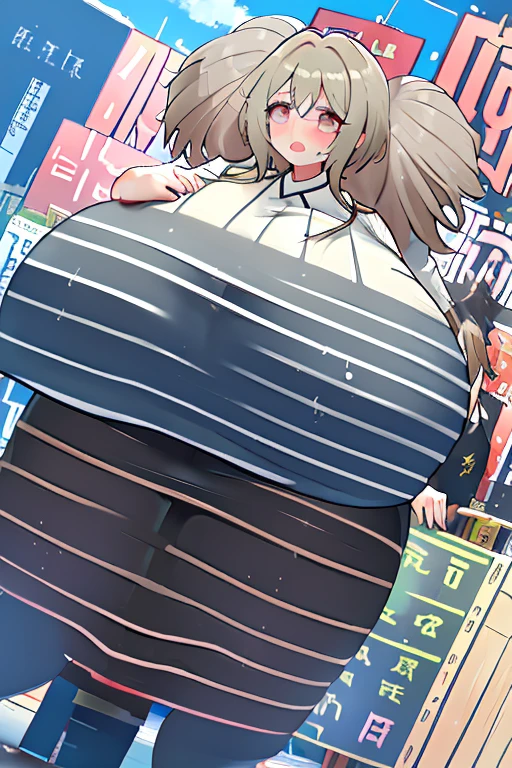 Browsing Caution:1.5,Ashido Mina、sorry、I am brunette.,Mischievous Smile、 Eyes Wide Open、Bodysuits, Big Lips, outside, Curvy、((One obese man, Obese man grabbing his girlfriend's breasts from behind))、Overflowing sexual fluid