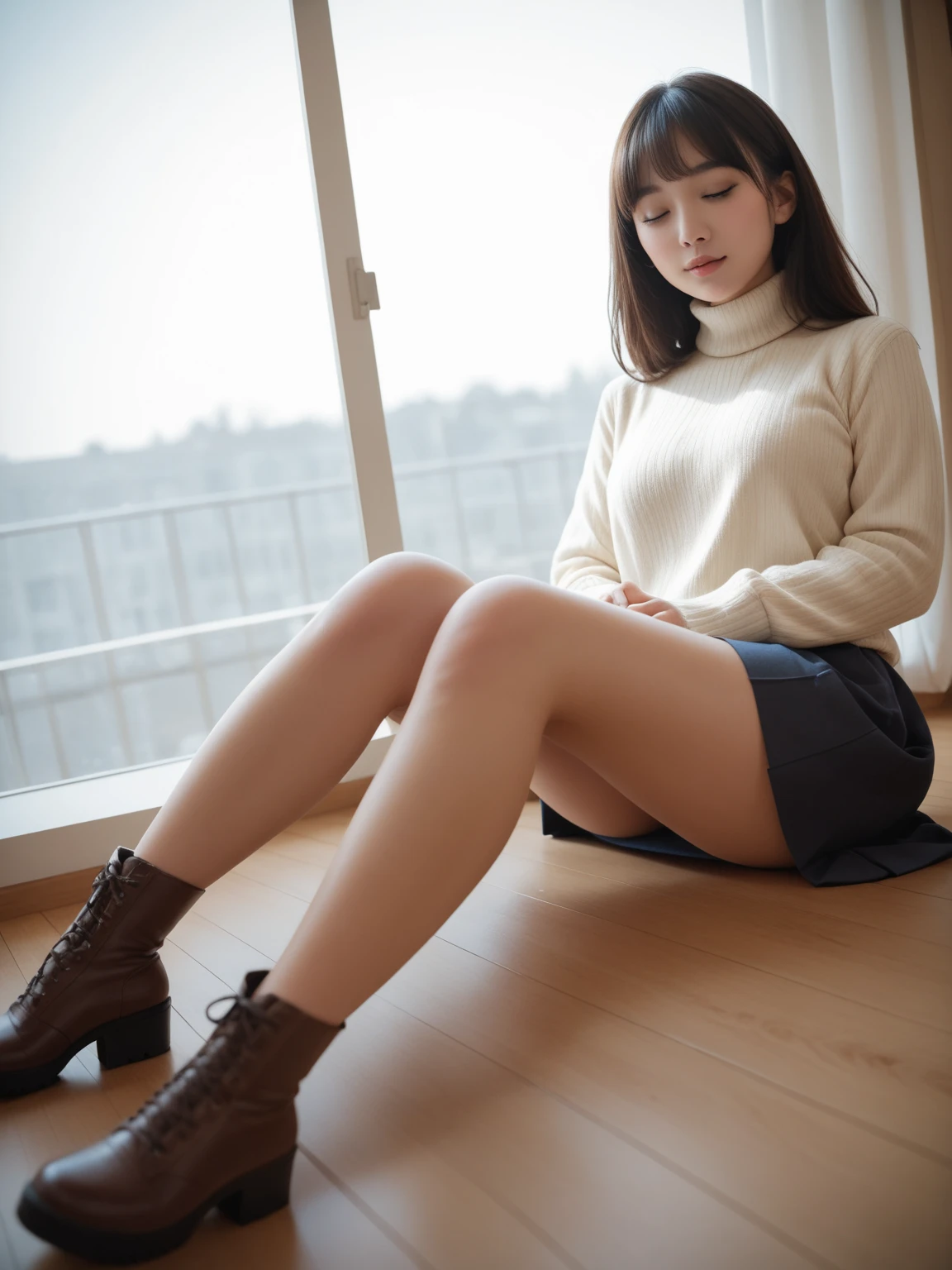 Park sandbox、A cute 12 year old girl with a handsome face.、full body Esbian、Height 125cm、Slender body type、White short-sleeved shirt、Dark blue mini skirt、masutepiece, Best Quality, ultra-quality, High quality, hight resolution, ultla highres, absurderes, 4K, in 8K, Hyper Detailed, intricate-detail, amazing shading, High contrast, Realistic, photographrealistic, Raw photo, Photography, superfine illustration, foreshortening, Perfect Anatomy, Correct anatomy, perfectly proportions, Perfect face, Perfect hands, Perfect legs, Perfect fingers、front facing、sitting down on the floor、itting open legs、Raise it above both hands、White underwear is visible、Embarrassed look、Looking at the camera