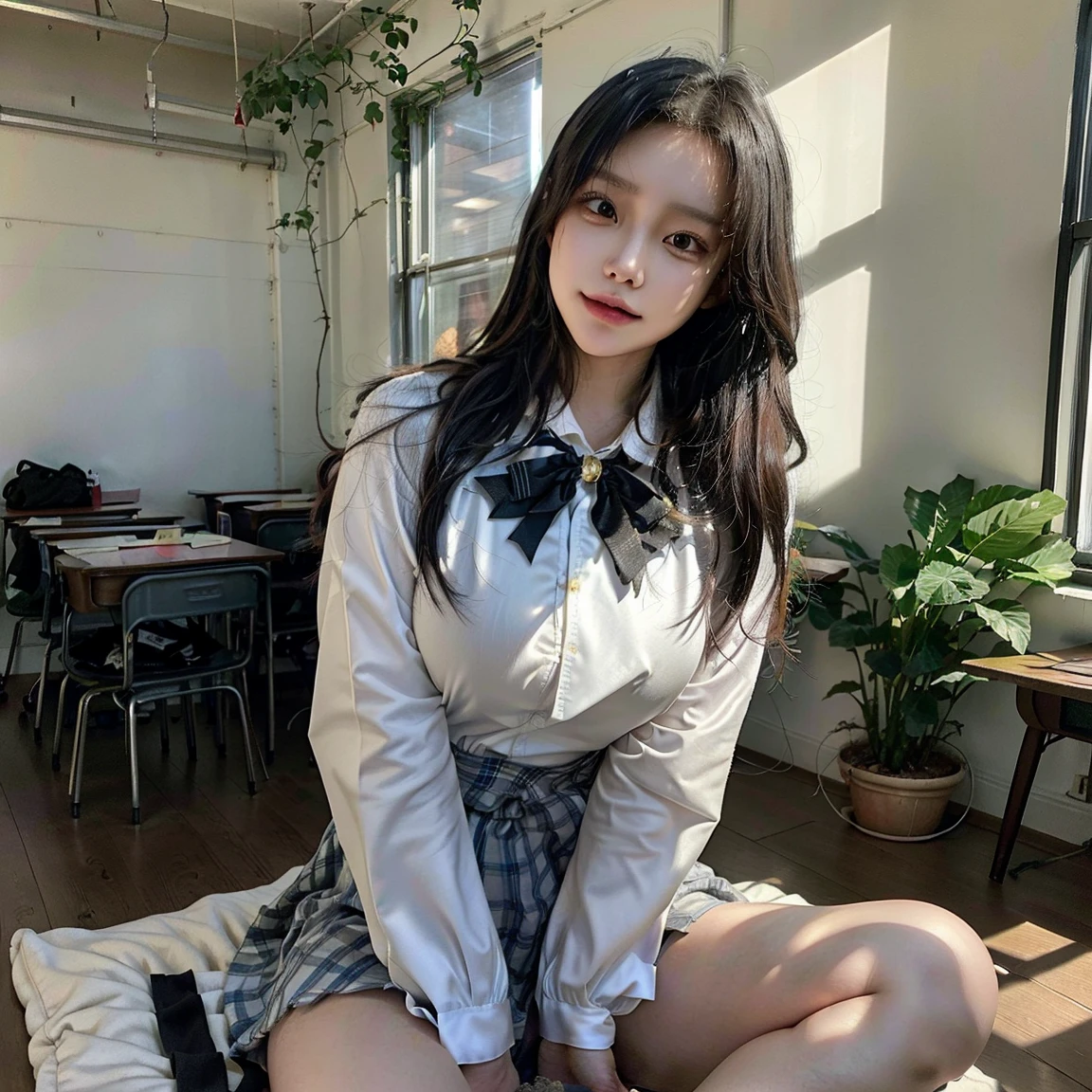 nikon RAW photo,8 k,Fujifilm XT3,close up photo, masterpiece, best quality, 1girl,solo,realistic, photorealistic, (extremely detailed face), ultra-detailed eyes and pupils, ultra detailed, serious expression, slender figure, standing against a city skyline at night, business suits,shirts,Suit skirt, <lora:soeunlorashy:1> <lora:frontflash:0.75>