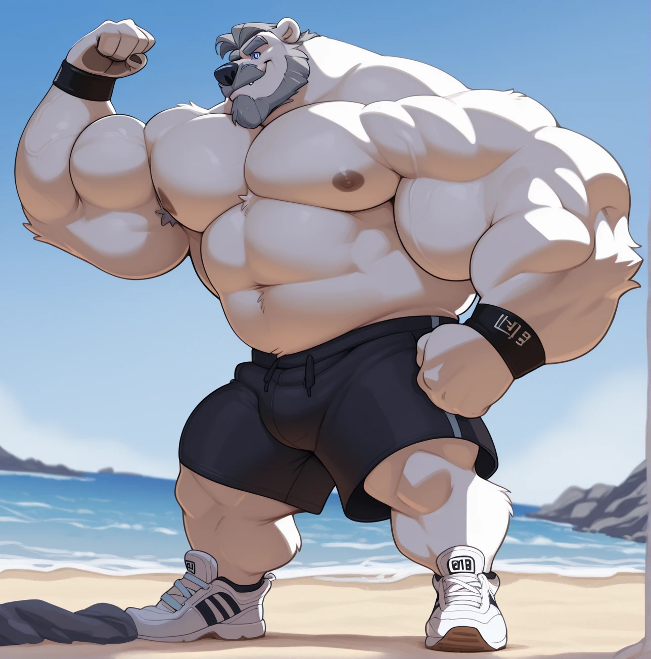 leib \(tas\), polar bear, off white fur, off white fluffy short hair, leib \(tas\), bear, mammal, polar bear, ursine, 5 toes, anthro, cellphone, selfie, gym shorts, shirtless, eyewear, gym shoes, foot fetish, footwear, glasses, hindpaw, kemono, male, outside, chubby male, phone, gym shoes, shirtless and topless, shorts, smartphone, solo, toes, topwear, unbuttoned open floral shirt,