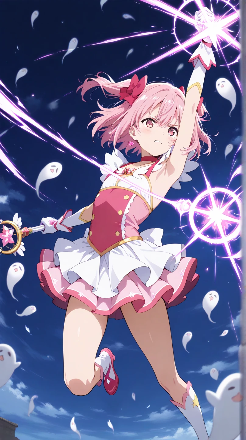 (masutepiece:1.2,Best Quality,Extremely detailed),(Anime,Anime style:1.1),(magical girl clothes:1.2),(Magic Circle),smile,:d,action,ass focus,panty shot