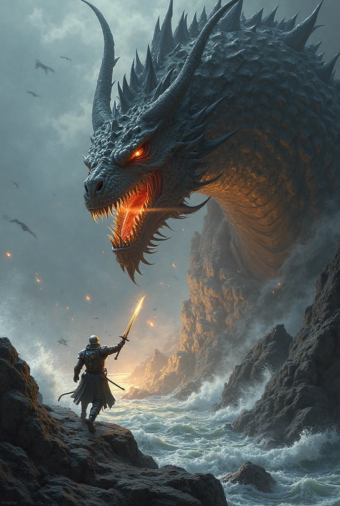 there is a man standing next to a giant dragon in the dark, a sinister fantasy illustration, giant dragon resting in a cave, dramatic conceptual art, dark matte fantasy painting, dark soul concept art, Elden ring concept art, dark fantasy concept art, dark fantasy art, dark souls concept art, hobbit concept art, elden ring art