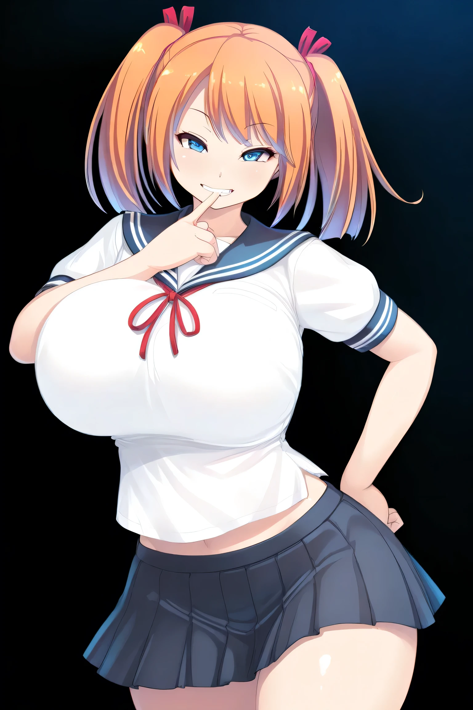 ultra detailed,masterpiece,best quality,1girl,solo,<lora:ExtremeMicroShorts:1>,<lora:short stack3:1>,shortstacks,pussy,cameltoe,see-through serafuku,crop top overhang,gigantic breasts,gigantic ass,underboob,micro shorts,bare arms,no sleeves,arms at sides,thigh,standing,no panties,blonde short hair,huge nipples,no shirt,embrassing,white background,