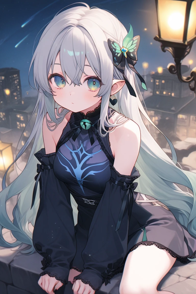 (((masterpiece))), ((best quality)), (ultra detailed), (CG illustration), enigmatic and quiet, (shimmering orange eyes), ((Deep Azure hair)), (Straight long hair), ((deep blue hair)), ((Twin pitch black demon horns)), (otherworldly), exceptionally beautiful, (plump), ((wide hips)), ((thick thighs)), curvy, (((dark blue ruffled skirt))), (((ruffled flowing blue dress))), (((short))), (((loli))), (ethereal spirit), ((slight smile)), (high quality), volumetric lighting, evening light, ((spiritual plane)), (((ethereal background)))