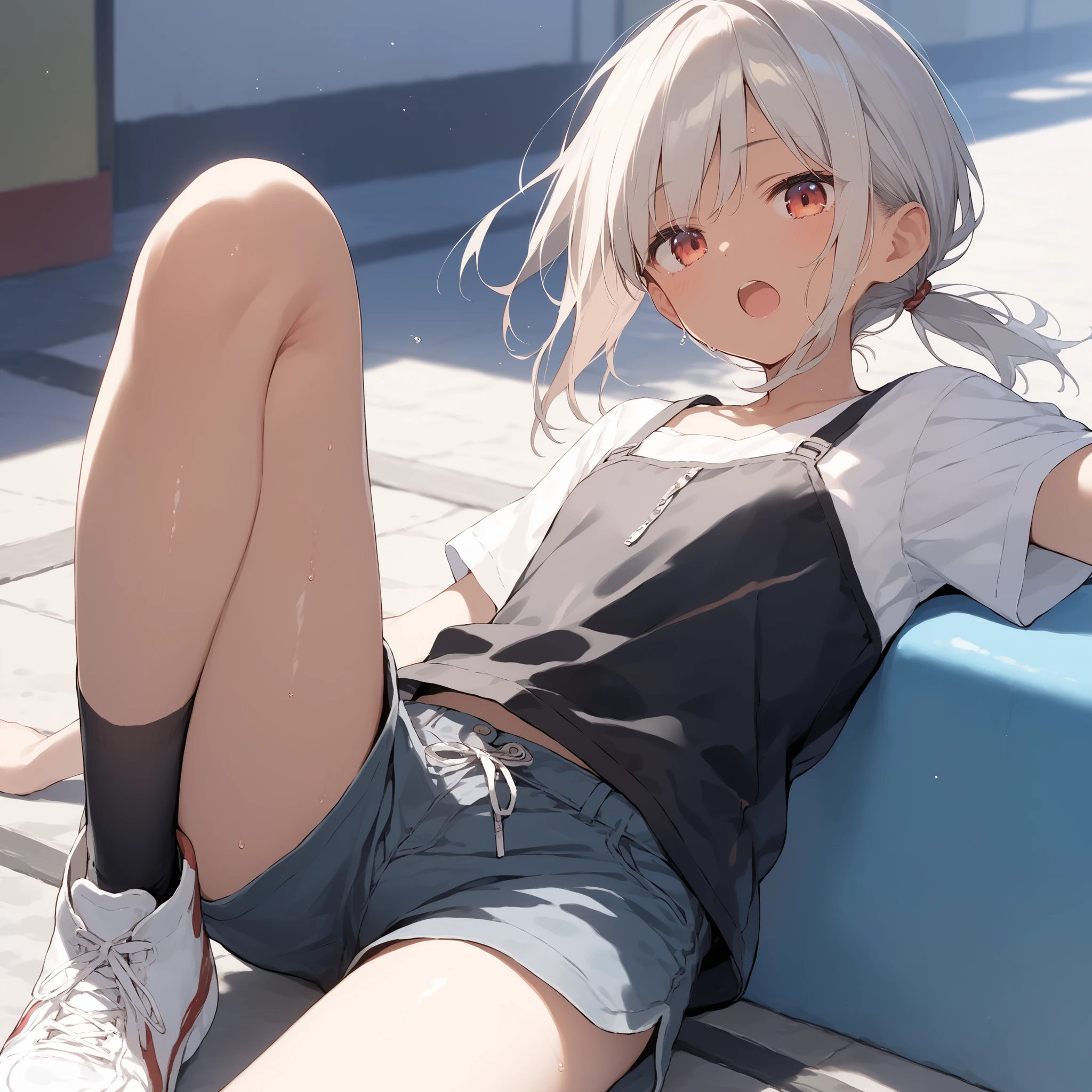 score_9, score_8_up, score_7_up, source_anime, best quality, masterpiece, official art, absurdres, highres, ultra-detailed,waifu2x,Collection: Slice of Life,break,1girl, tomboy, dark-skinned female, short hair, low ponytail, small breasts, beautiful detailed eyes, short shorts, sweat, open mouth, (yawn:0.3), sleepily, outdoors, wind, break,(clear line illustration:1.2),very high resolution, very aesthetic, super detailed skin, Best sexual lighting powered by famous artist, 8k,cute picture,beauty illustration,photoshop_(medium),,(Detailed Lighting),best anime 8k konachan wallpaper, pixiv contest winner,