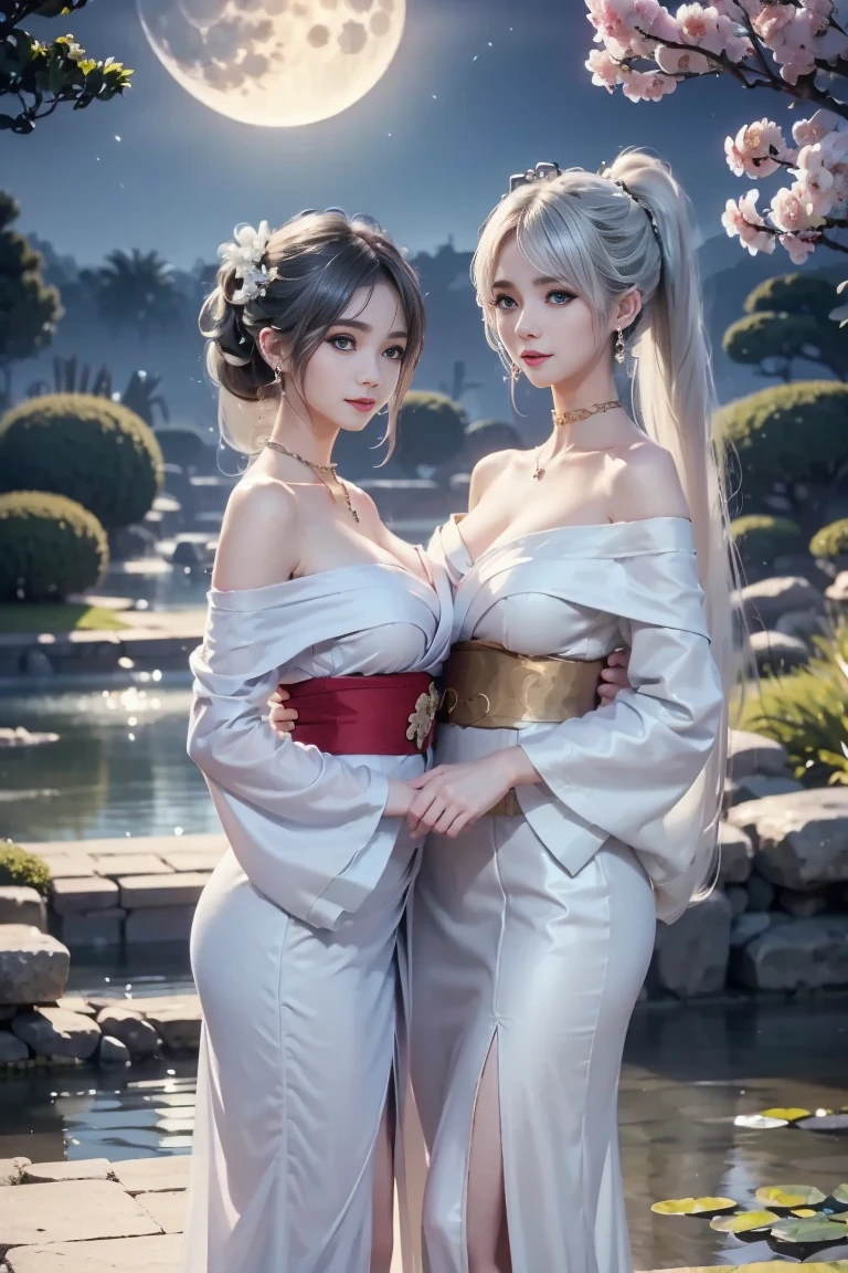 Blue Mountain Nine-Tailed White Fox, Peach Blossom Forest, Magnificent clouds, fantasy, Artistic printing. --AR 3:4 --niji 5 -，(long canines, Wolves), (erected , Big , Large testicles, Huge amounts of pubic )
